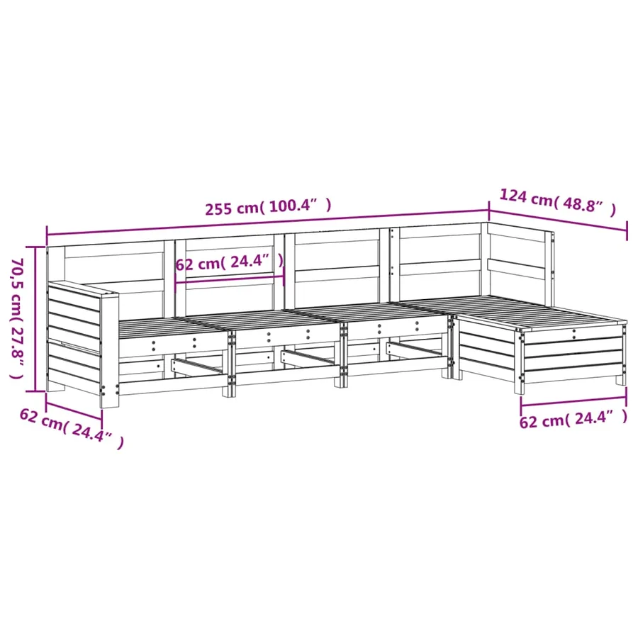 Salon de jardin 5 pcs blanc bois massif de pin - 11