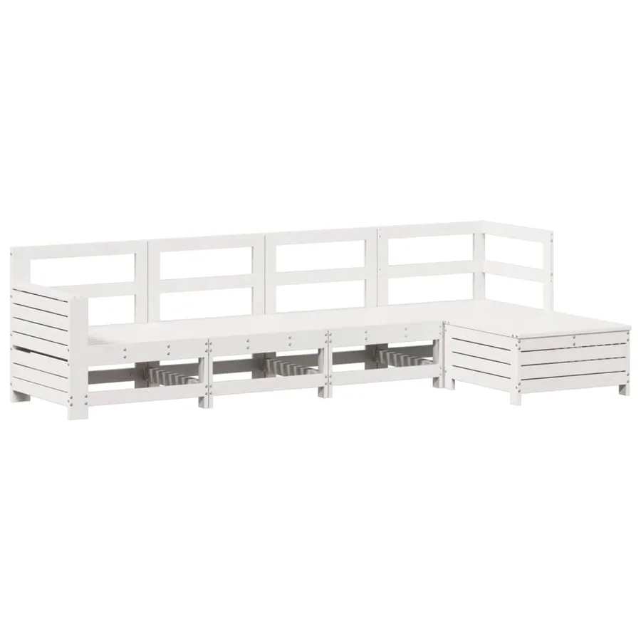 Salon de jardin 5 pcs blanc bois massif de pin - 2