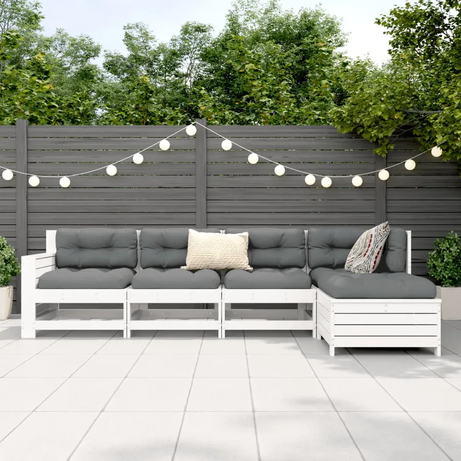 Salon de jardin 5 pcs blanc bois massif de pin - 3