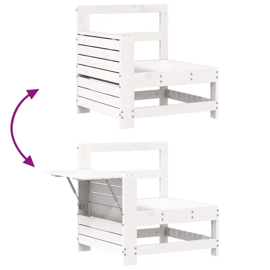 Salon de jardin 5 pcs blanc bois massif de pin - 8