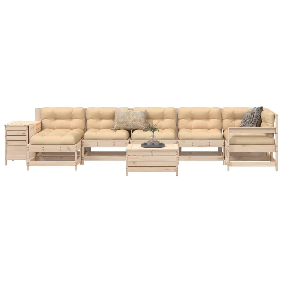Salon de jardin 9 pcs bois de pin massif