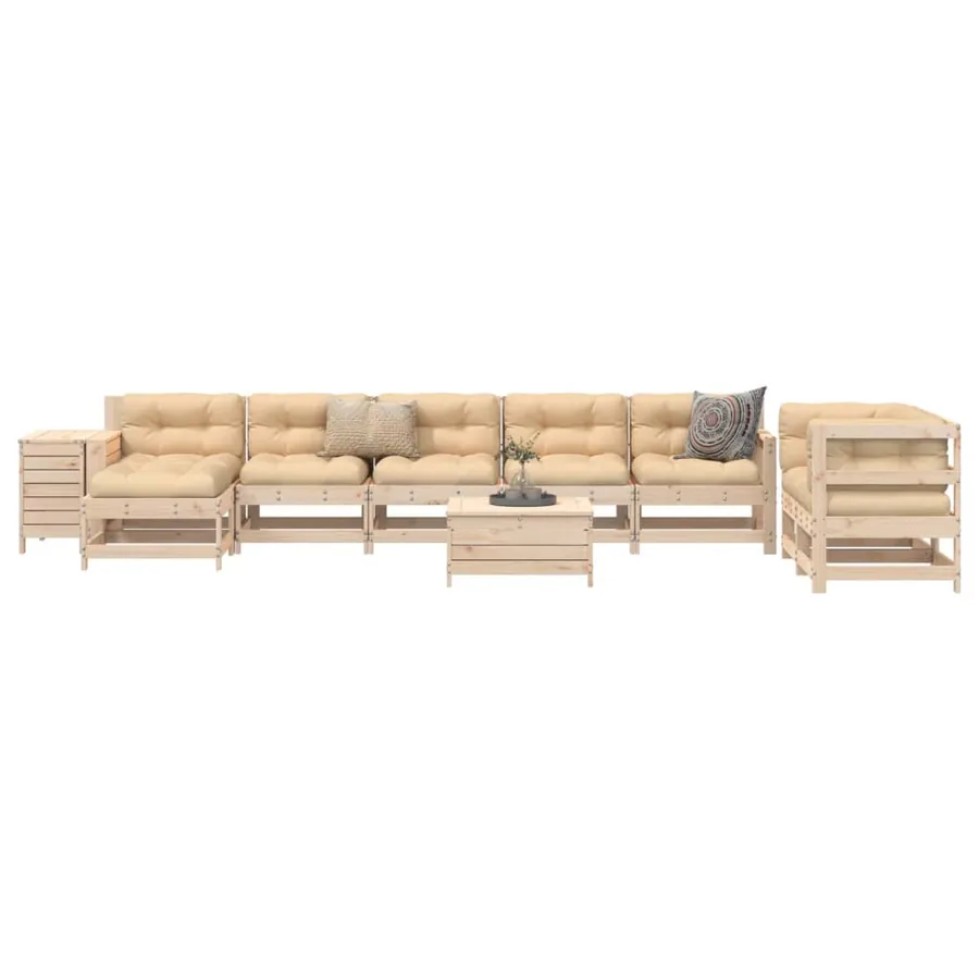 Salon de jardin 10 pcs bois de pin massif