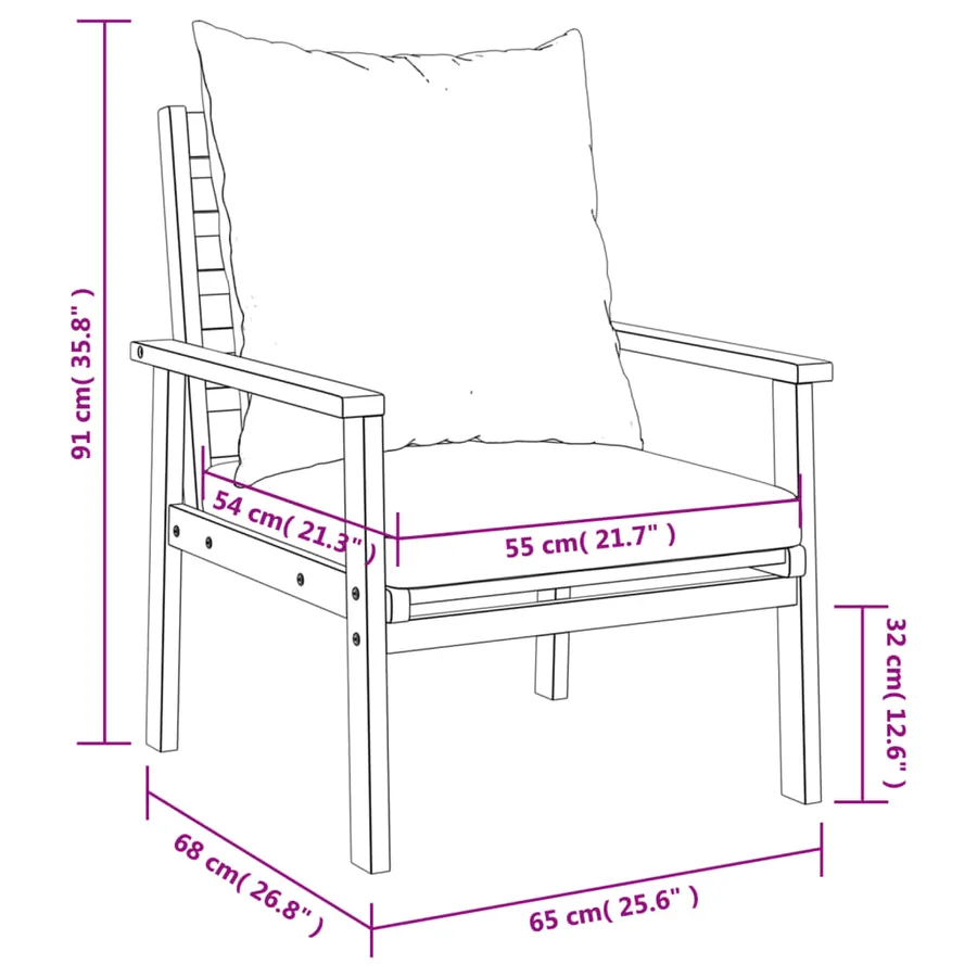 Fauteuil de jardin lot de 2 avec coussin bois massif d'acacia - 11