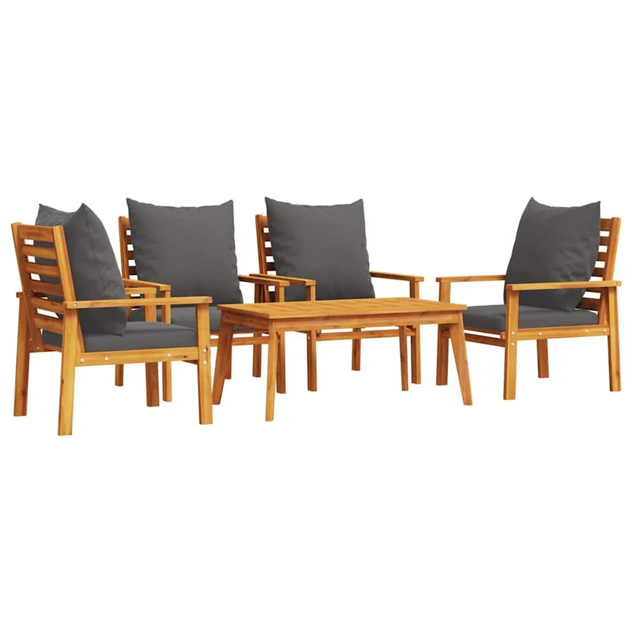 Salon de jardin avec coussins 5 pcs Bois d'acacia solide - 2