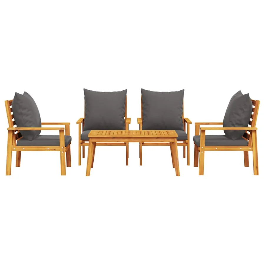 Salon de jardin avec coussins 5 pcs Bois d'acacia solide - 3