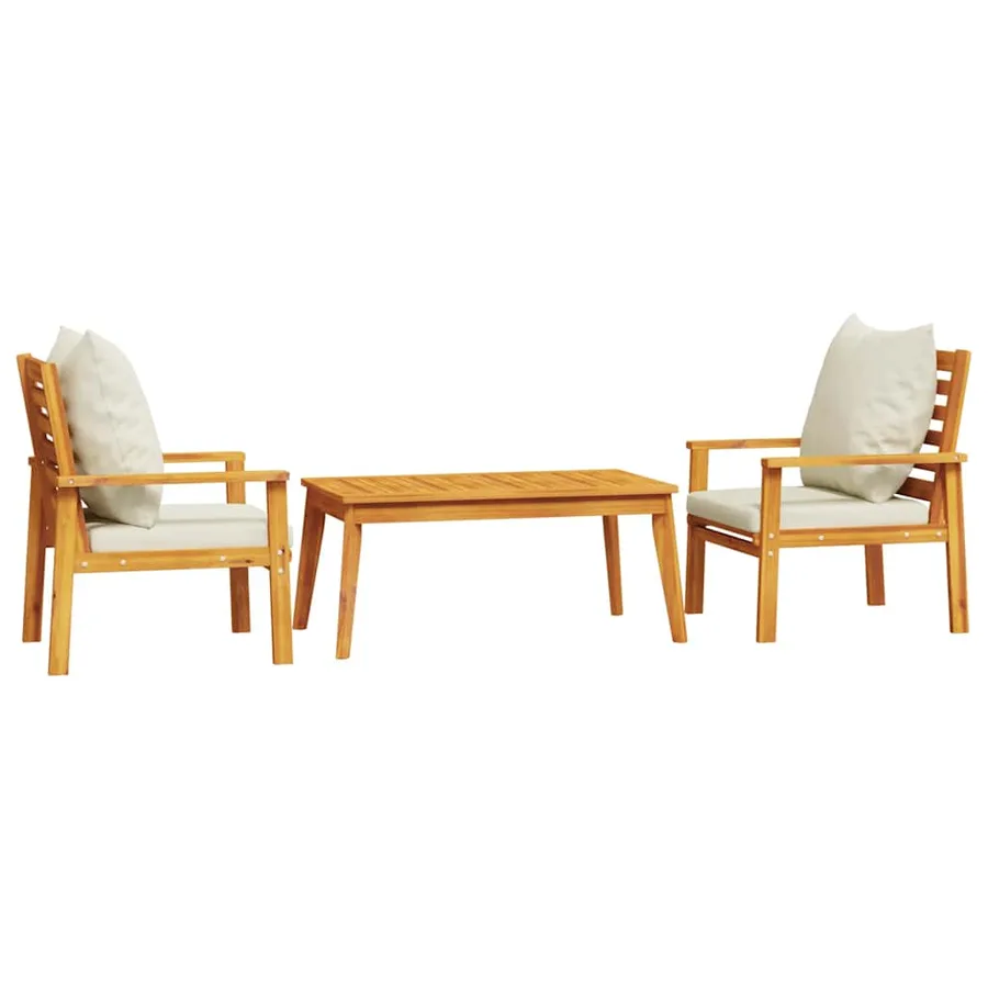 Salon de jardin 3 pcs avec coussins bois massif d'acacia - 2