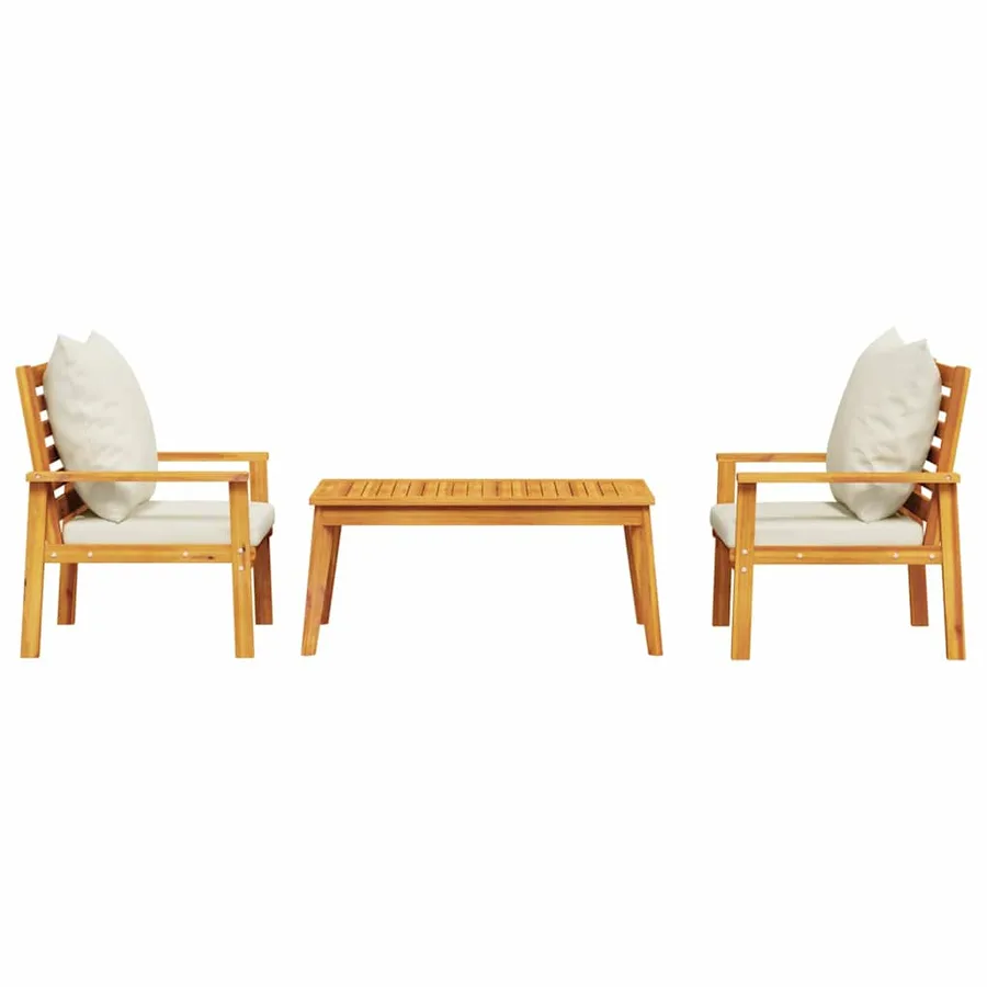 Salon de jardin 3 pcs avec coussins bois massif d'acacia - 3