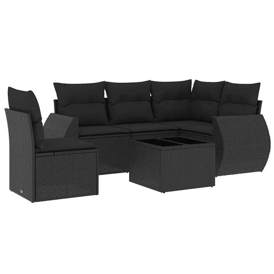 Salon de jardin 6 pcs avec coussins noir résine tressée - 2