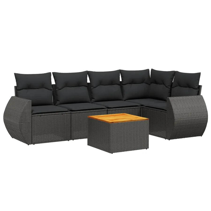 Salon de jardin 6 pcs avec coussins noir résine tressée - 2
