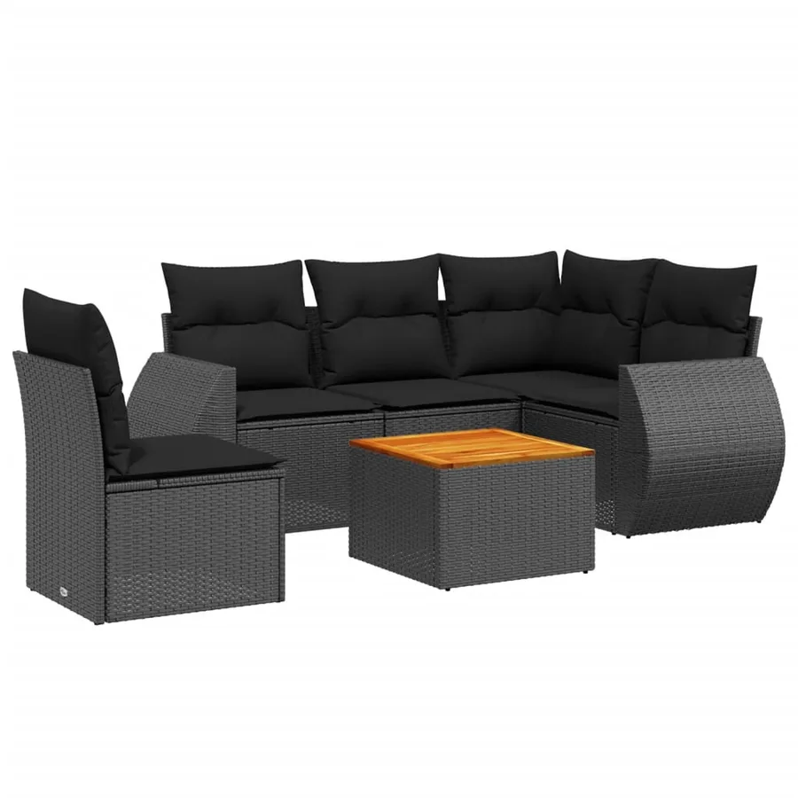 Salon de jardin 6 pcs avec coussins noir résine tressée - 2