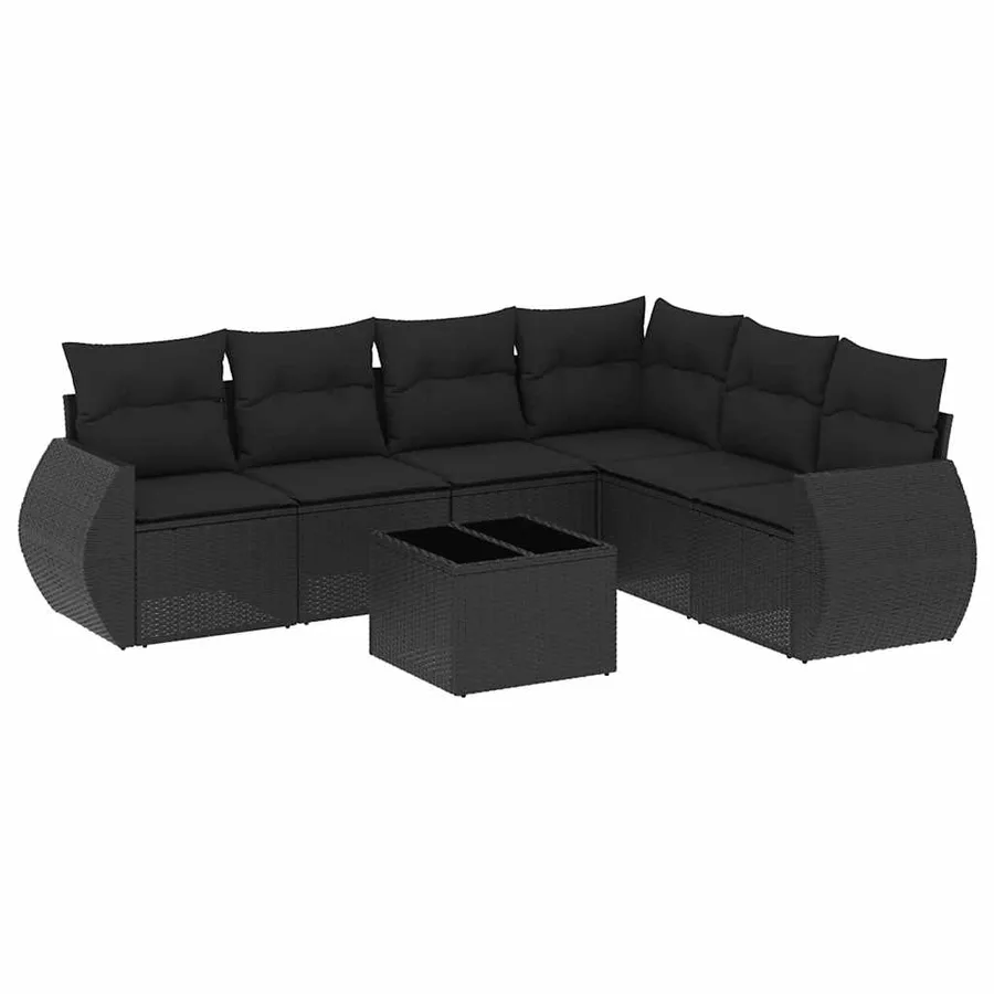 Salon de jardin 7 pcs avec coussins noir résine tressée 71 x 62 x 69 cm - 60,4 kg - 2