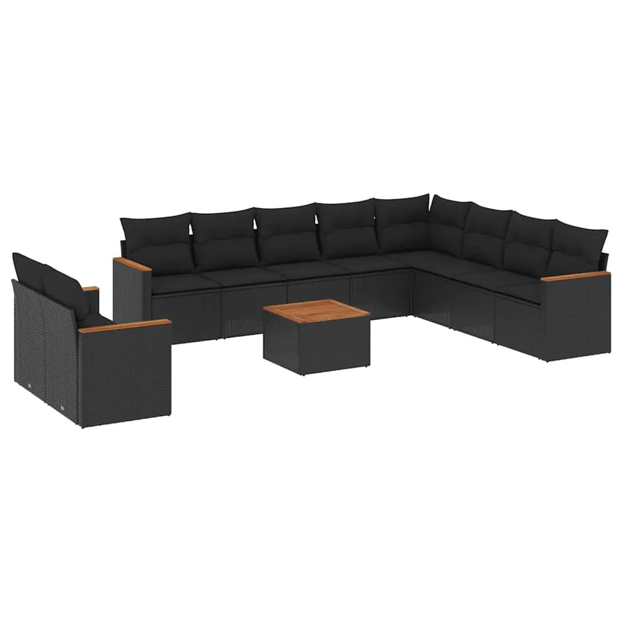Salon de jardin 11 pcs avec coussins noir résine tressée - 2