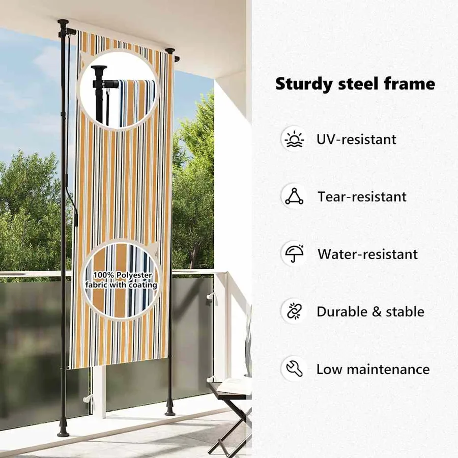 Store roulant d'extérieur jaune et blanc 100x270 cm tissu acier - 10