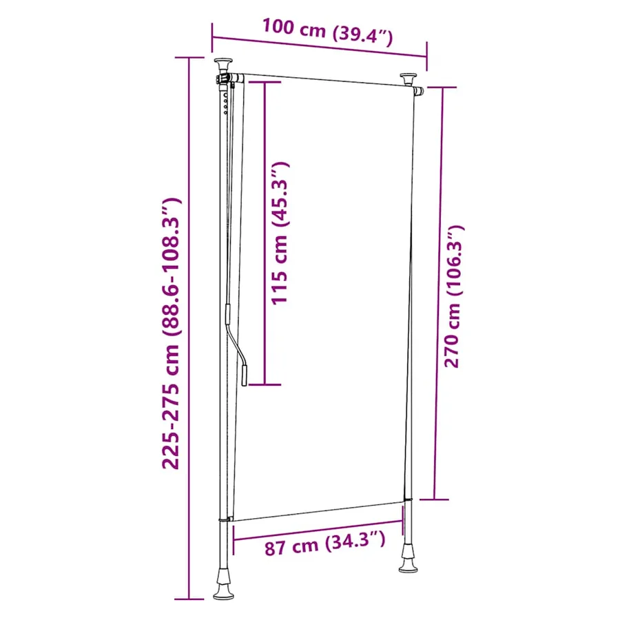 Store roulant d'extérieur jaune et blanc 100x270 cm tissu acier - 9