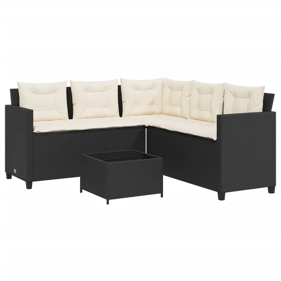 Canapé de jardin avec table et coussins en forme de L noir - 2