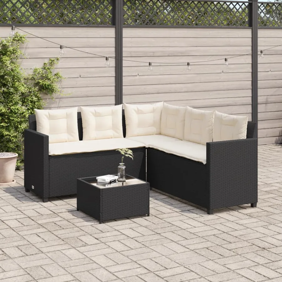 Canapé de jardin avec table et coussins en forme de L noir - 3