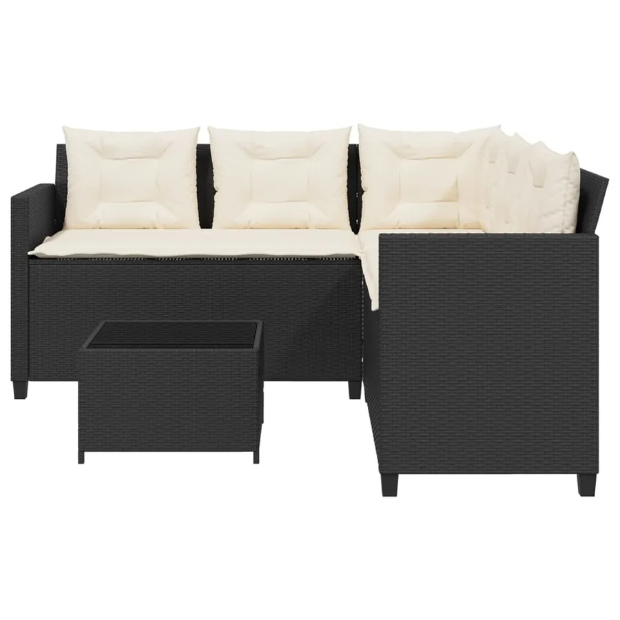 Canapé de jardin avec table et coussins en forme de L noir - 4