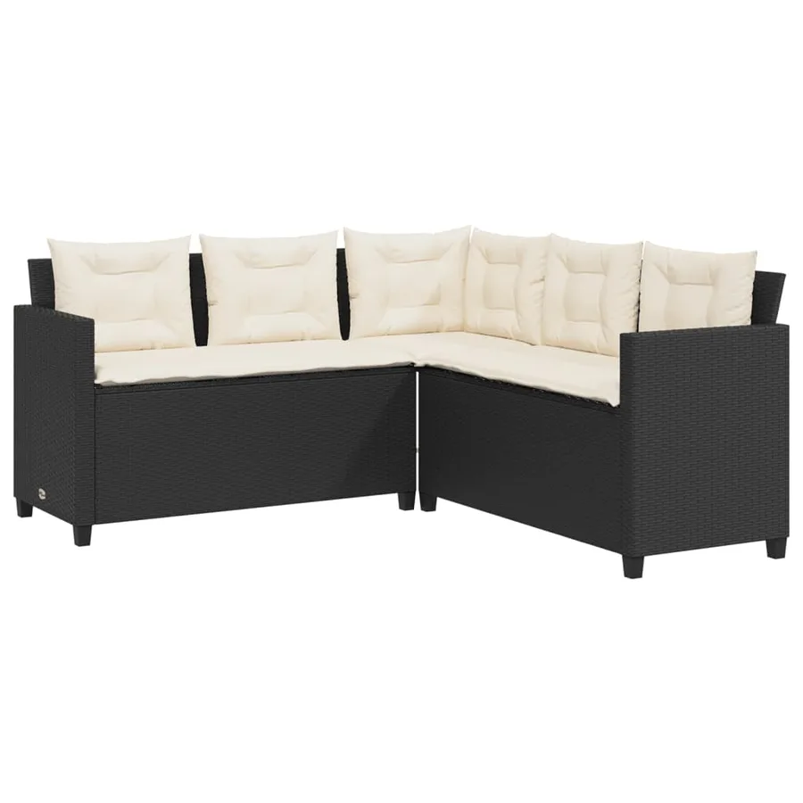 Canapé de jardin avec table et coussins en forme de L noir - 5