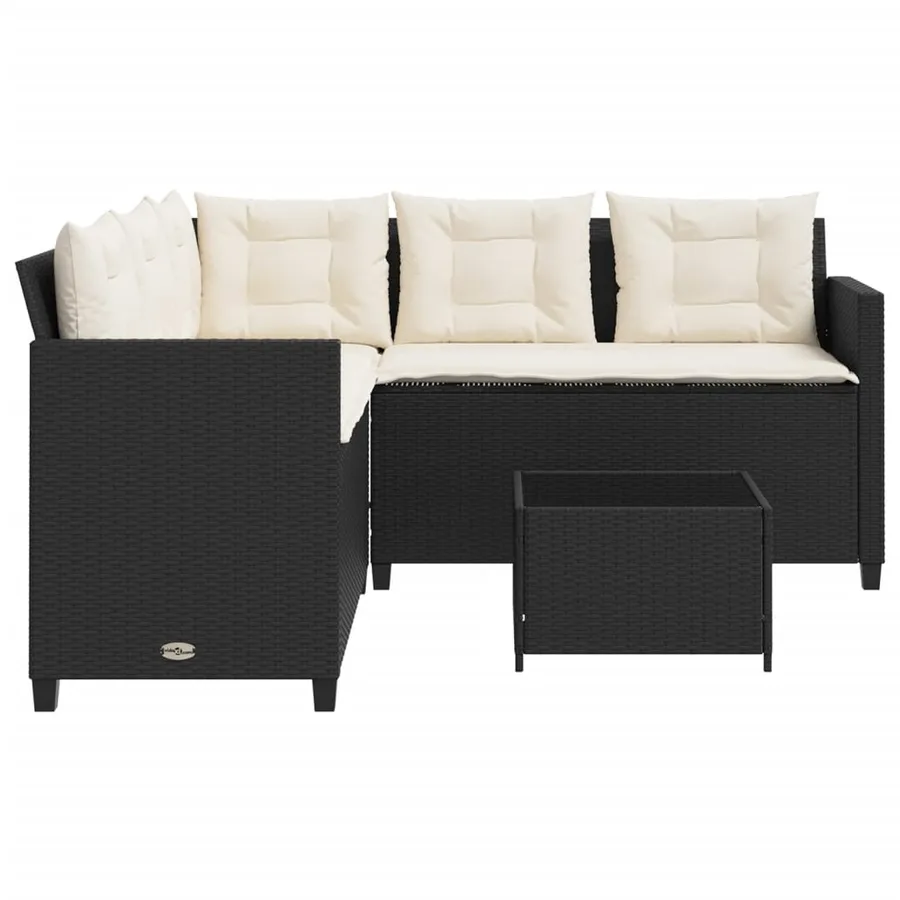 Canapé de jardin avec table et coussins en forme de L noir - 6