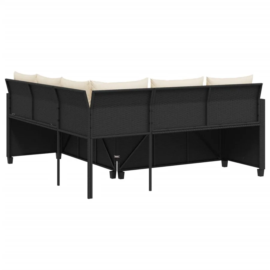 Canapé de jardin avec table et coussins en forme de L noir - 7