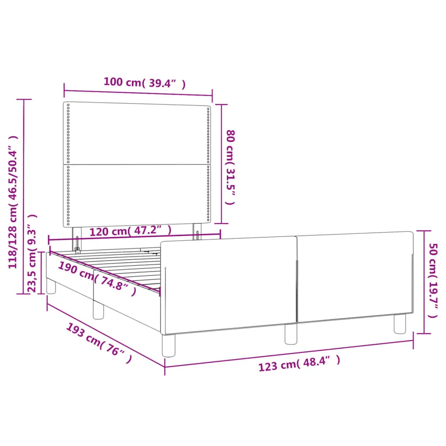 Cadre de lit sans matelas bleu 120x190 cm tissu - 11