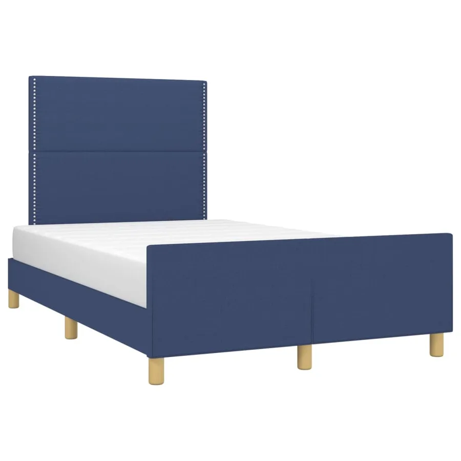 Cadre de lit sans matelas bleu 120x190 cm tissu - 4