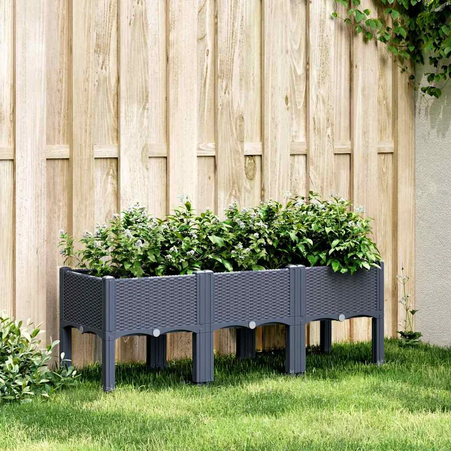Jardinière avec pieds bleu gris 120x40x42 cm PP