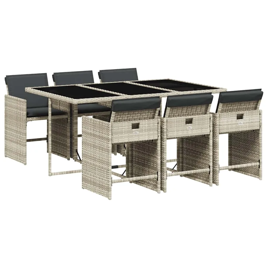 Ensemble à manger de jardin et coussins 7 pcs gris clair rotin - 2