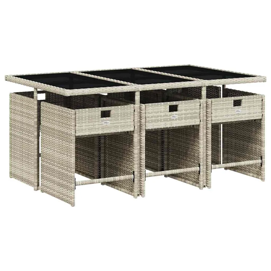 Ensemble à manger de jardin et coussins 7 pcs gris clair rotin - 3