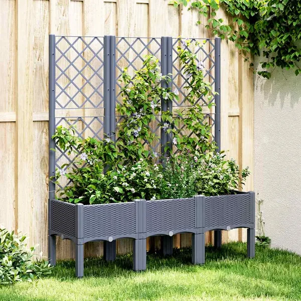 Jardinière avec treillis bleu gris 120x40x142 cm PP