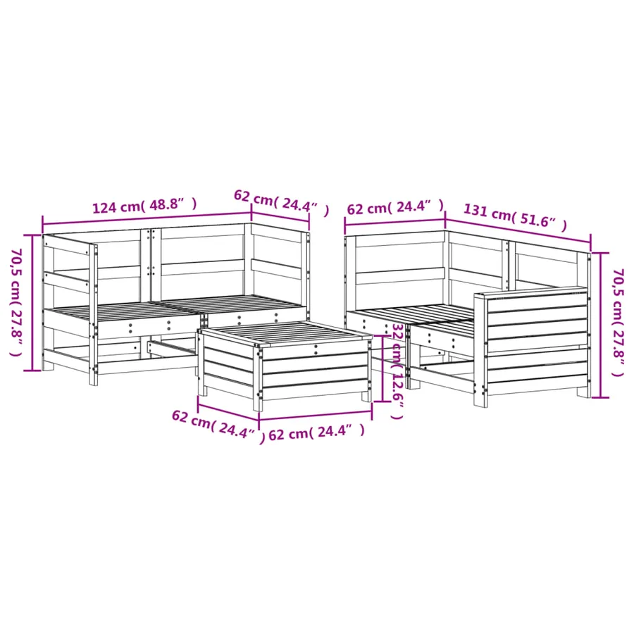 Salon de jardin 5 pcs bois de pin imprégné - 10