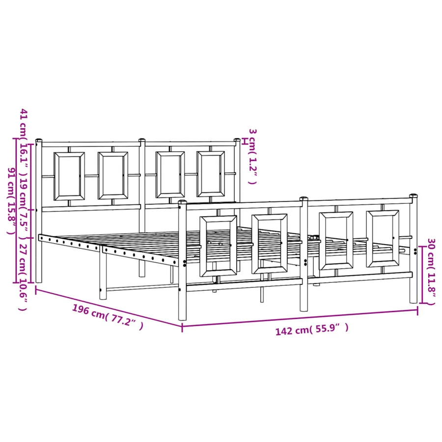 Cadre de lit métal sans matelas et pied de lit blanc 135x190 cm - 10