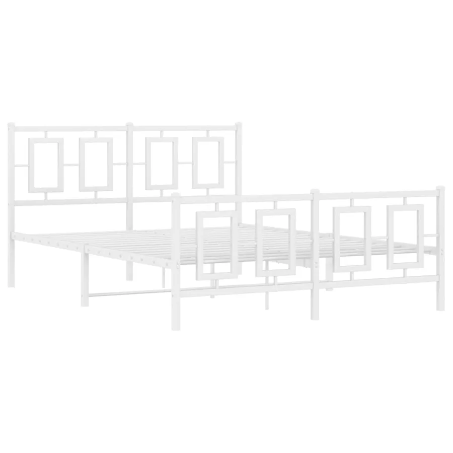Cadre de lit métal sans matelas et pied de lit blanc 135x190 cm - 3
