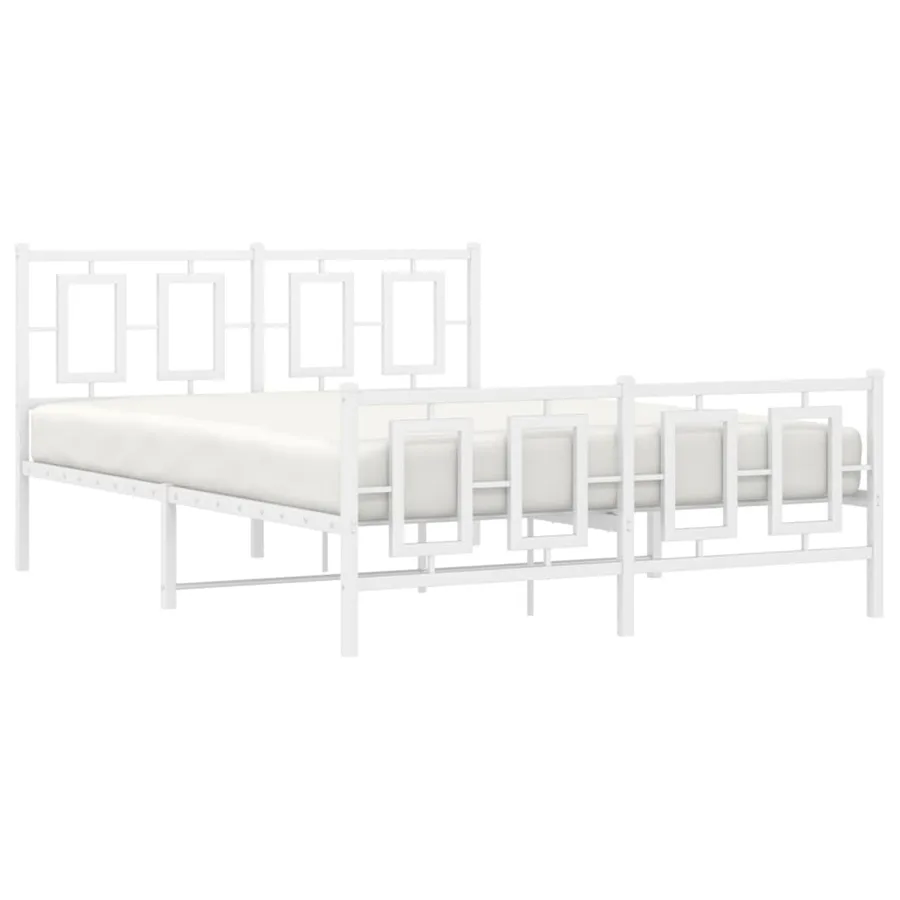 Cadre de lit métal sans matelas et pied de lit blanc 135x190 cm - 4