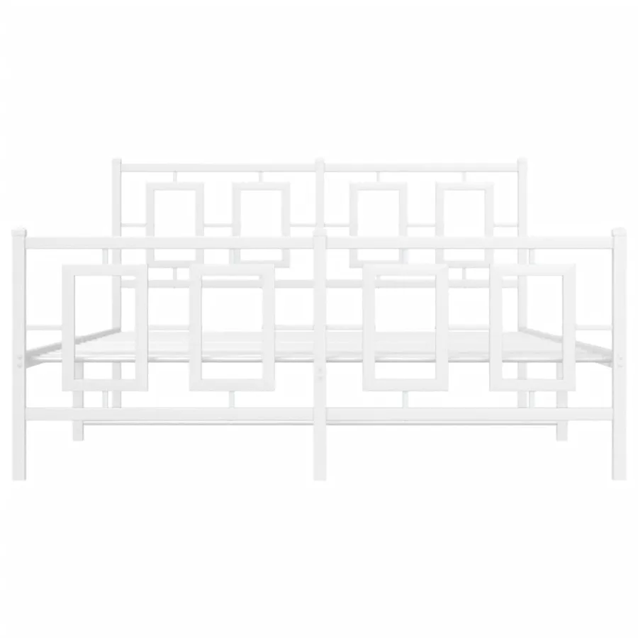 Cadre de lit métal sans matelas et pied de lit blanc 135x190 cm - 5