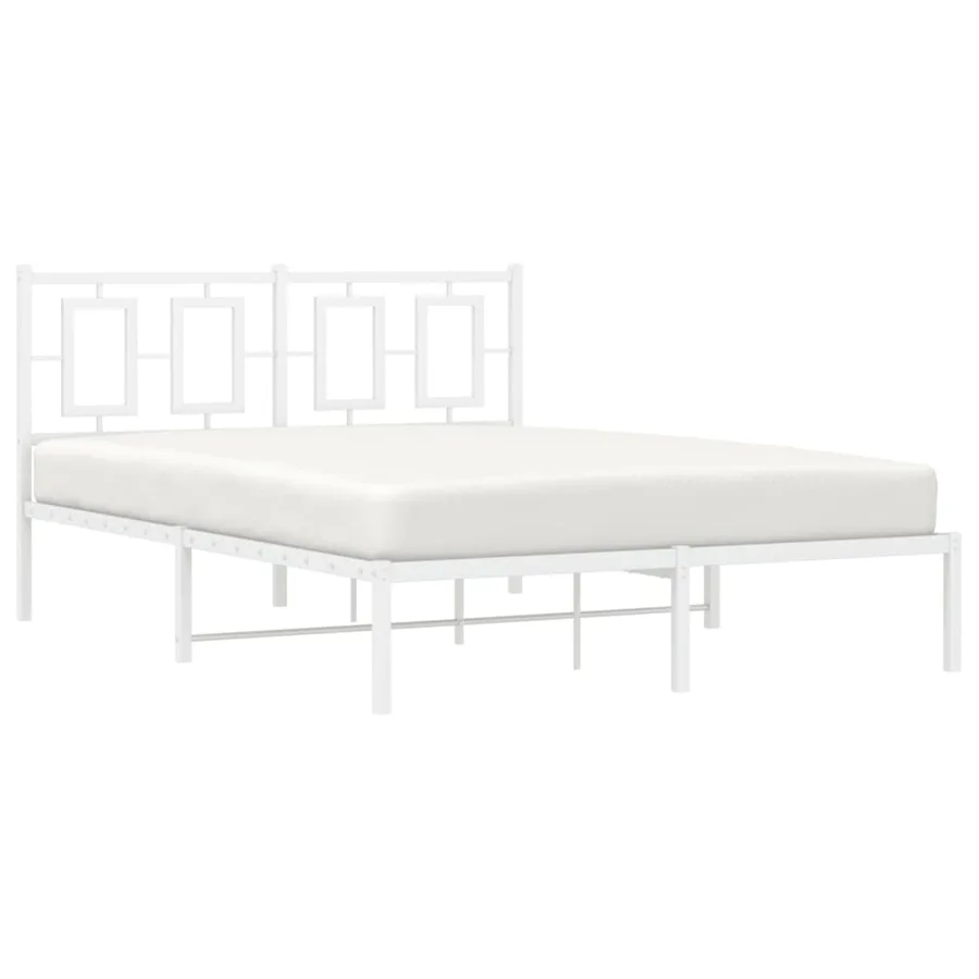 Cadre de lit métal sans matelas et tête de lit blanc 135x190 cm - 4