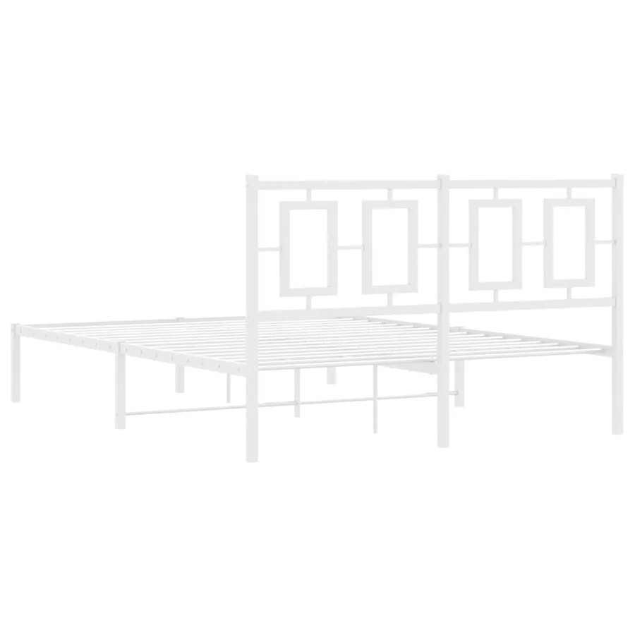 Cadre de lit métal sans matelas et tête de lit blanc 135x190 cm - 7