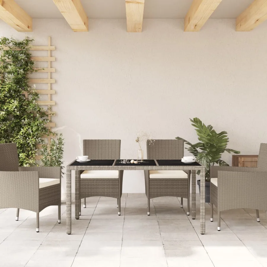 Table de jardin dessus en verre gris clair résine tressée - 3