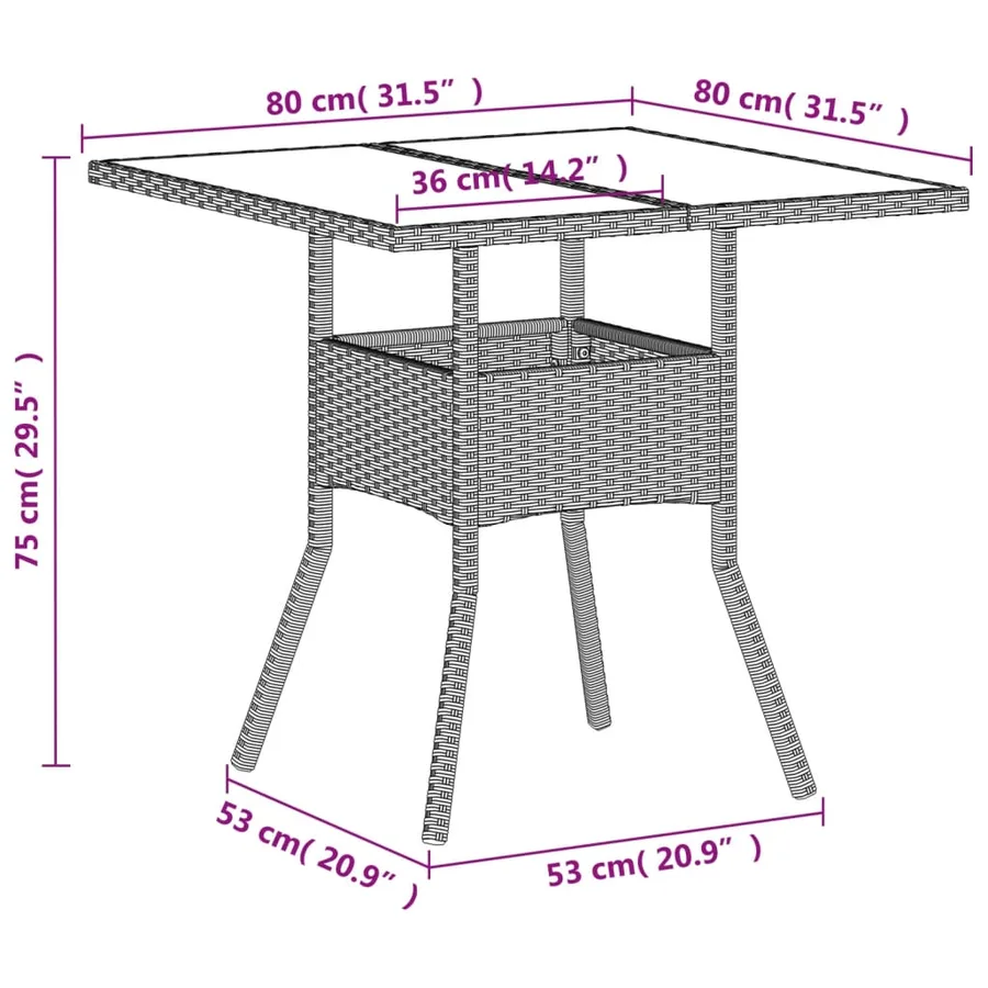 Table de jardin avec dessus en verre gris clair résine tressée - 11