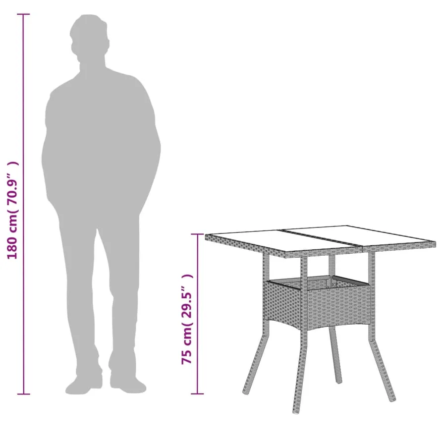 Table de jardin avec dessus en verre gris clair résine tressée - 12