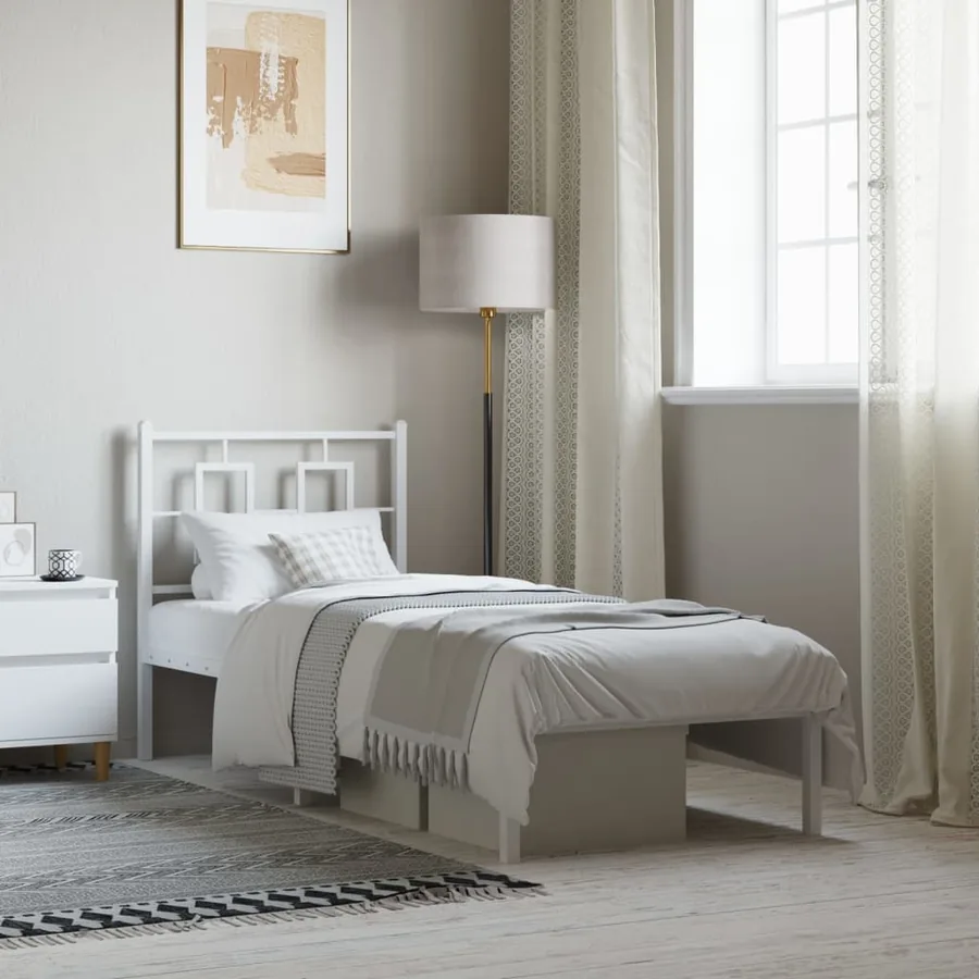 Cadre de lit métal sans matelas avec tête de lit blanc 75x190cm