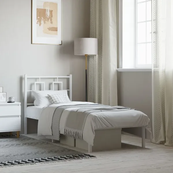 Cadre de lit métal sans matelas avec tête de lit blanc 75x190cm
