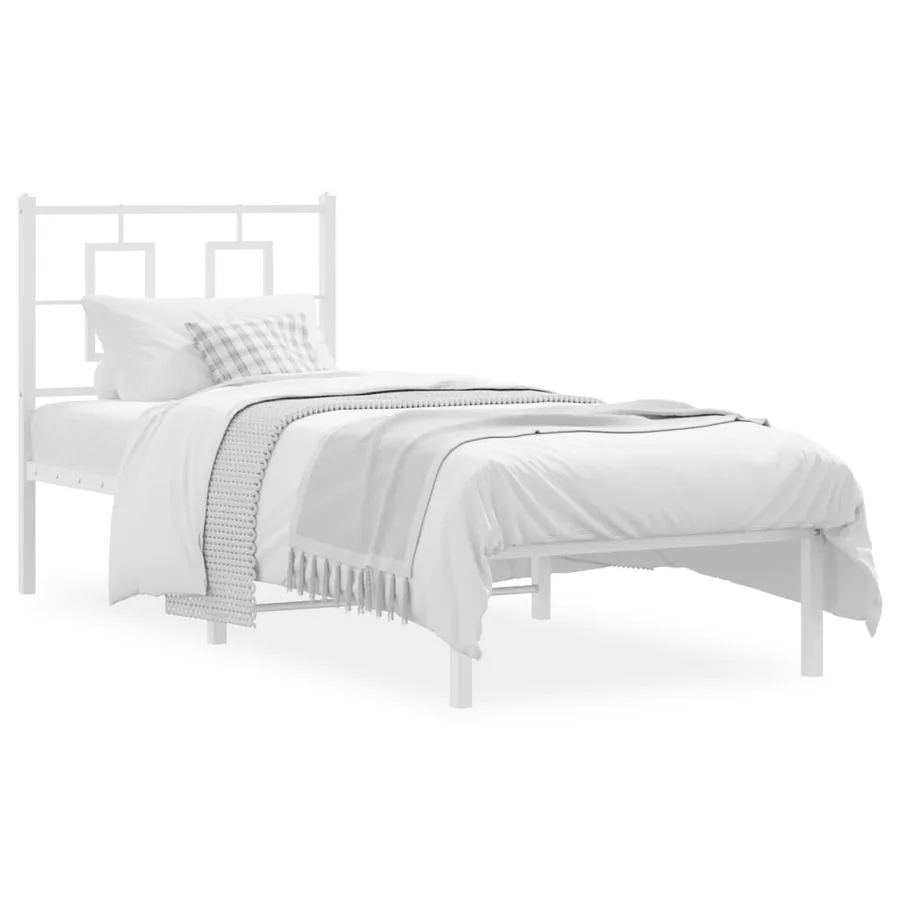 Cadre de lit métal sans matelas avec tête de lit blanc 75x190cm - 2