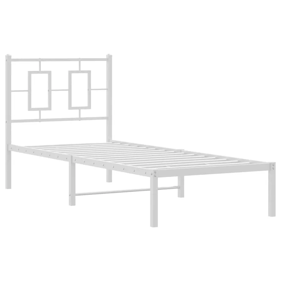 Cadre de lit métal sans matelas avec tête de lit blanc 75x190cm - 3