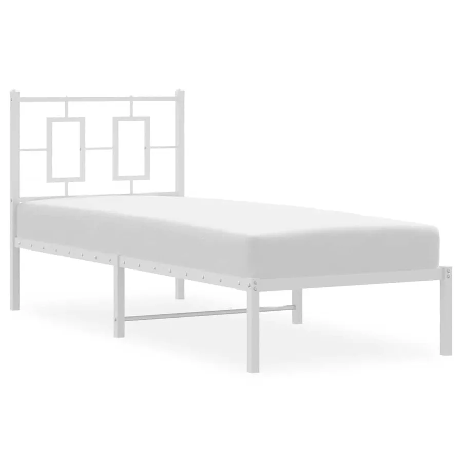Cadre de lit métal sans matelas avec tête de lit blanc 75x190cm - 4