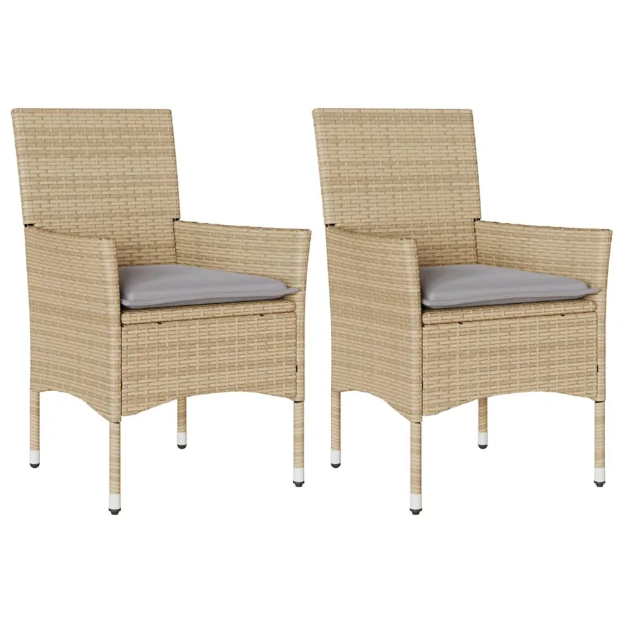 Chaises de jardin avec coussins lot de 2 beige résine tressée - 2