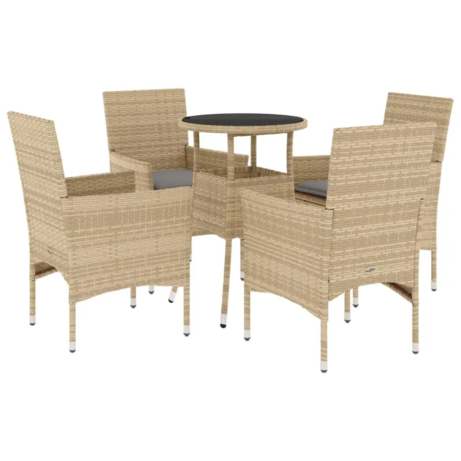Ensemble à manger de jardin et coussins 5 pcs beige rotin verre - 2