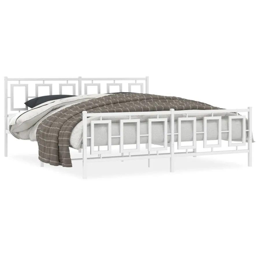 Cadre de lit métal sans matelas et pied de lit blanc 183x213 cm - 2