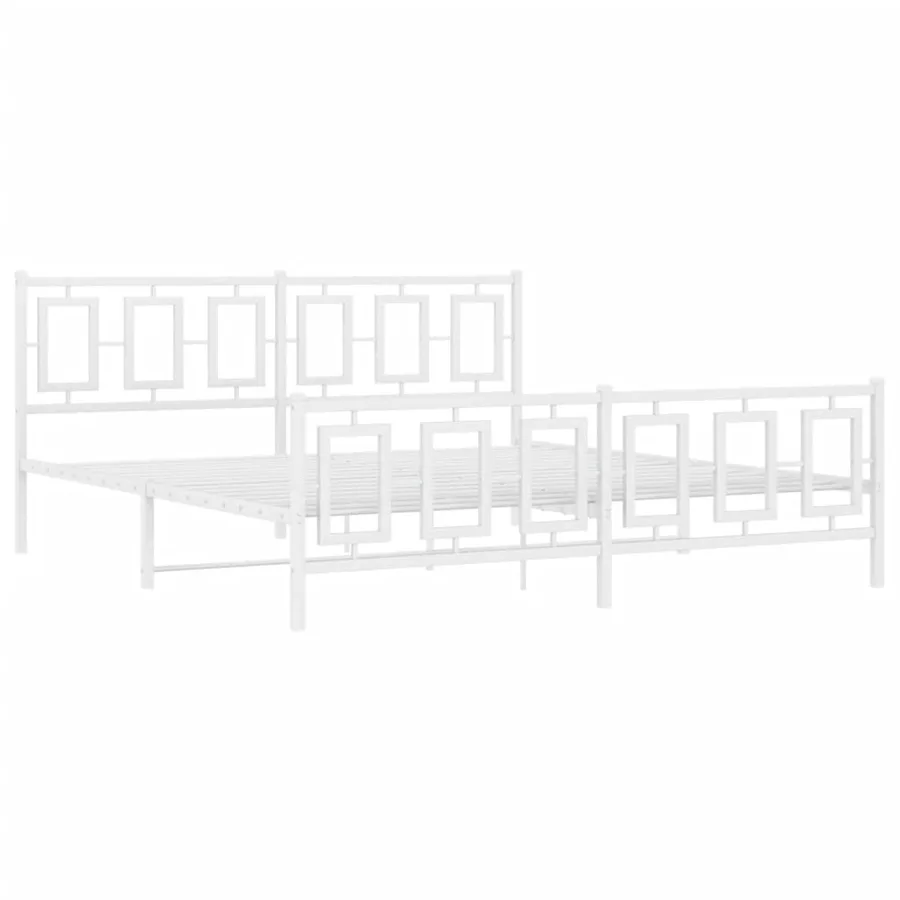 Cadre de lit métal sans matelas et pied de lit blanc 183x213 cm - 3