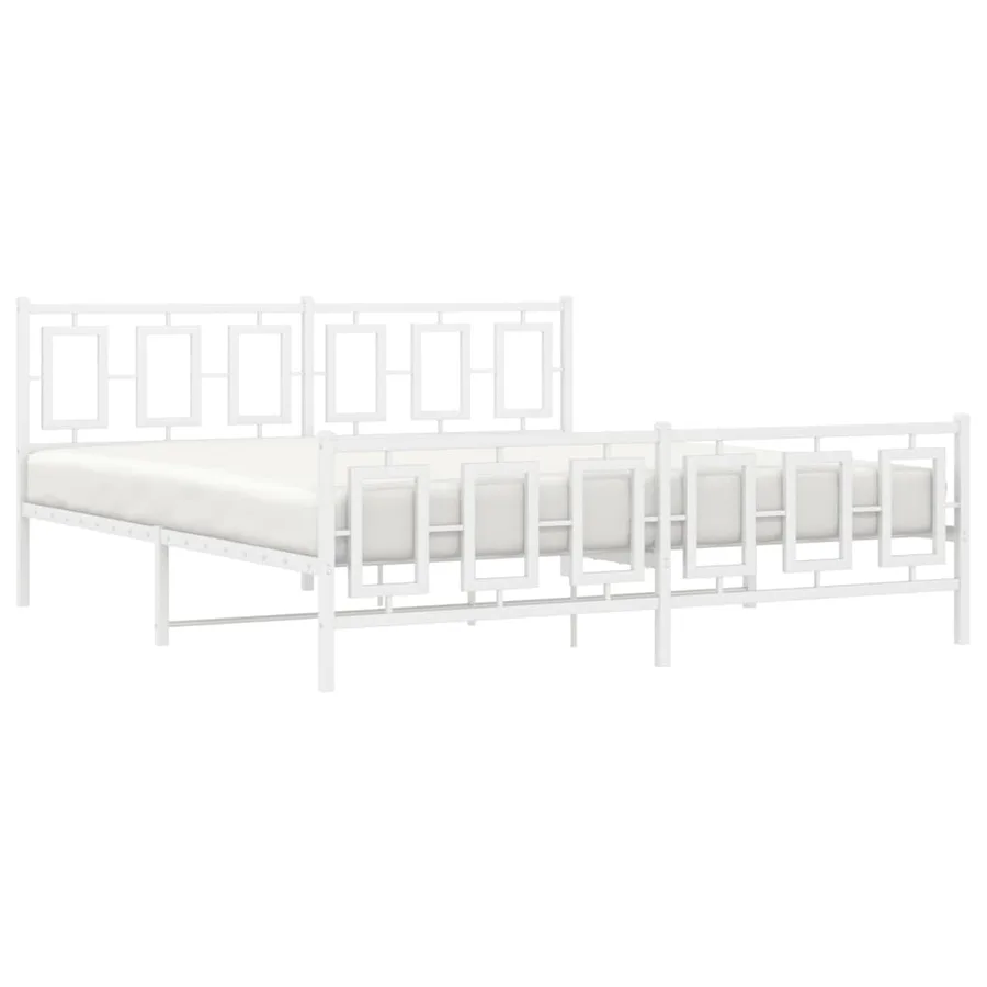 Cadre de lit métal sans matelas et pied de lit blanc 183x213 cm - 4